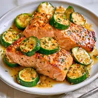 Salmon and Zucchini Sheet Pan Dinner with Garlic Butter