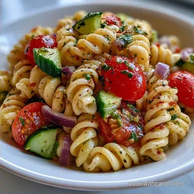 Cucumber Tomato Pasta Salad with Feta