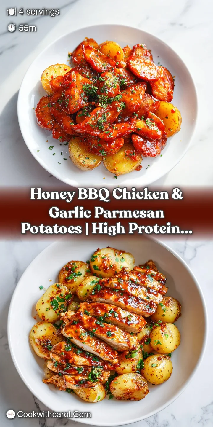 Extreme close-up of sticky, shimmering BBQ glaze on tender chicken with a sprinkle of flaky parmesan and green herbs.