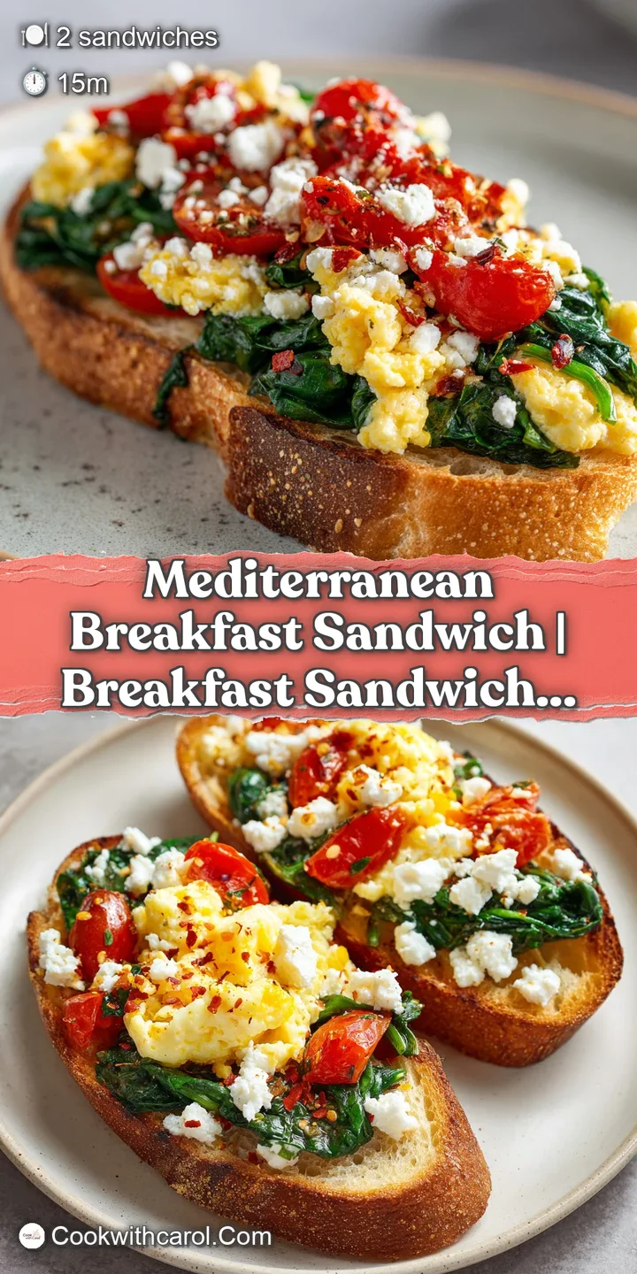 Close-up of a runny egg yolk and melted feta cheese layered with vibrant greens inside toasted golden bread.