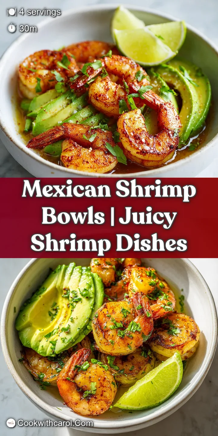 Close-up of charred pink shrimp resting on creamy avocado slices with a sprinkle of fresh green cilantro leaves.