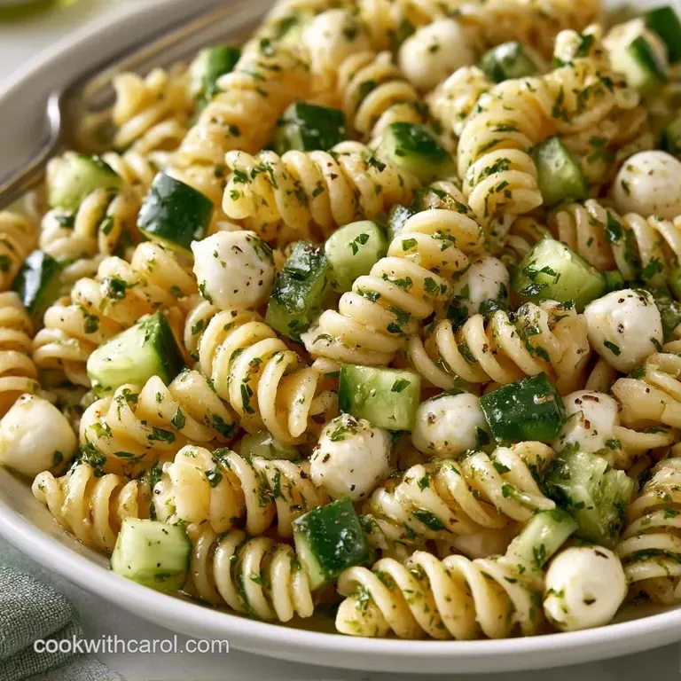 Elegant white serving bowl filled with colorful pasta and vegetables, garnished with bright green parsley leaves.