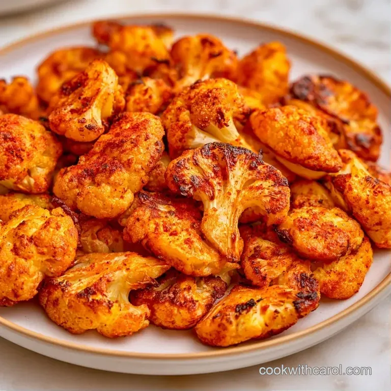 Crispy roasted cauliflower florets arranged neatly beside a small bowl of creamy dipping sauce on a matte black dish.