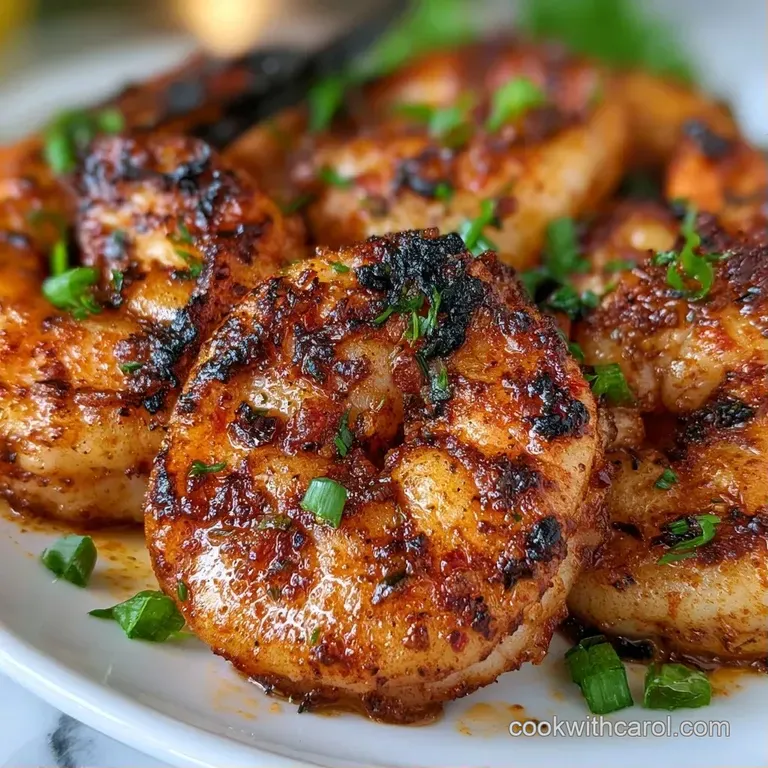 Sizzling shrimp arranged elegantly with fresh lemon wedges and sprigs of green parsley on a dark slate board.