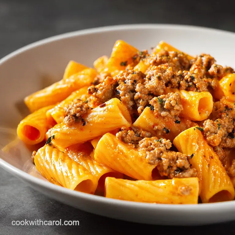 Swirled pasta in a ceramic bowl topped with freshly grated parmesan and a sprinkle of chopped green parsley.