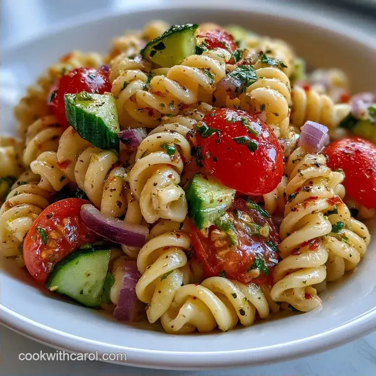 Cucumber Tomato Pasta Salad with Feta