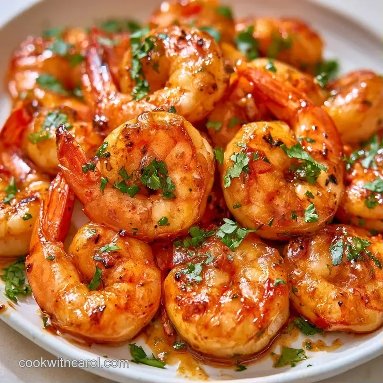 Platter of pink grilled shrimp arranged with sliced lime wedges and sprigs of fresh cilantro on a dark slate.