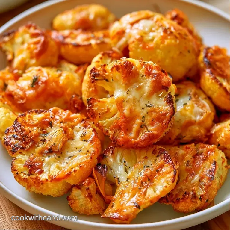 Roasted golden florets arranged on a ceramic plate, sprinkled with green herbs and a side of creamy dipping sauce