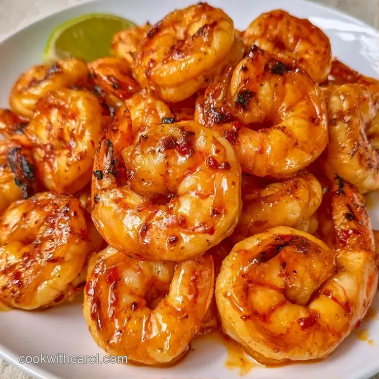 Plump, glazed shrimp arranged on a bed of fluffy quinoa with bright lime wedges and sprigs of green cilantro.