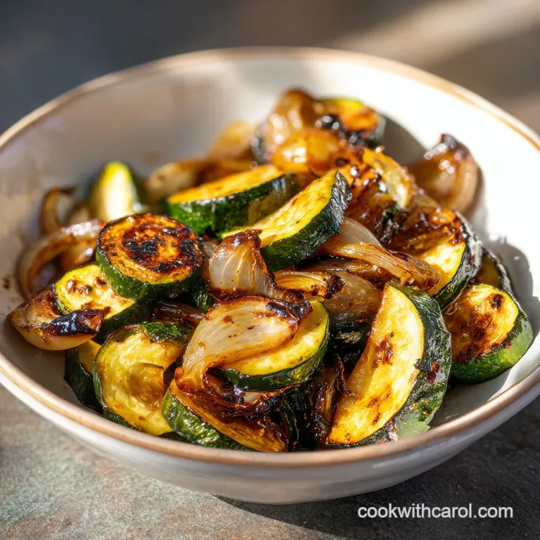 Neatly piled tender green zucchini slices with caramelized edges served on a minimalist white ceramic plate.
