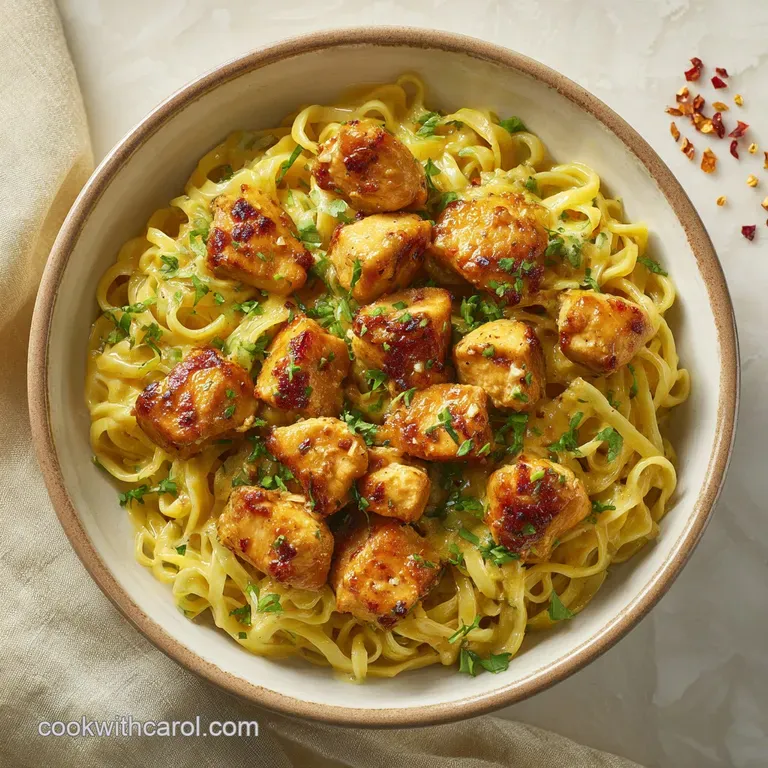 A white ceramic bowl filled with twirled creamy pasta, topped with curls of parmesan and a pinch of cracked pepper.