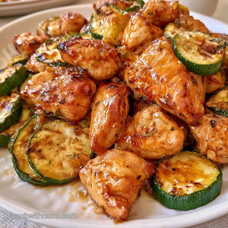 Glazed chicken thighs on a white plate with a drizzle of amber sauce and a sprinkle of fresh green chives.