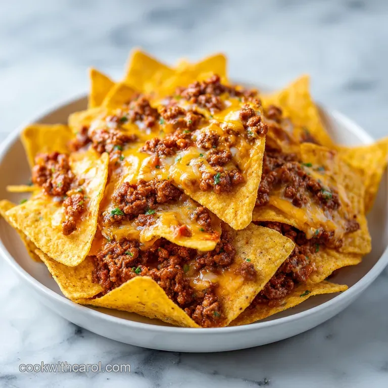 A vast ceramic platter of crispy corn chips topped with gooey cheese, dollops of cream, and vibrant guacamole.