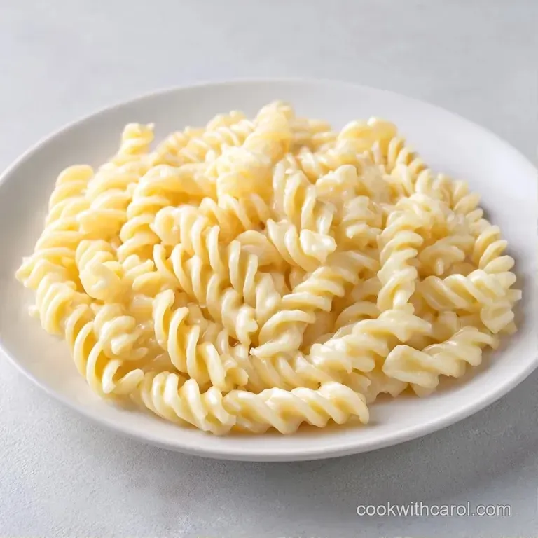 Chilled pasta tossed in a rich white dressing, garnished with fresh parsley on a modern matte black ceramic plate.