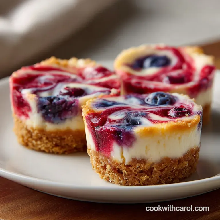 Petite tri-color dessert bites arranged on a marble slab, topped with vibrant berry swirls and golden crusts.