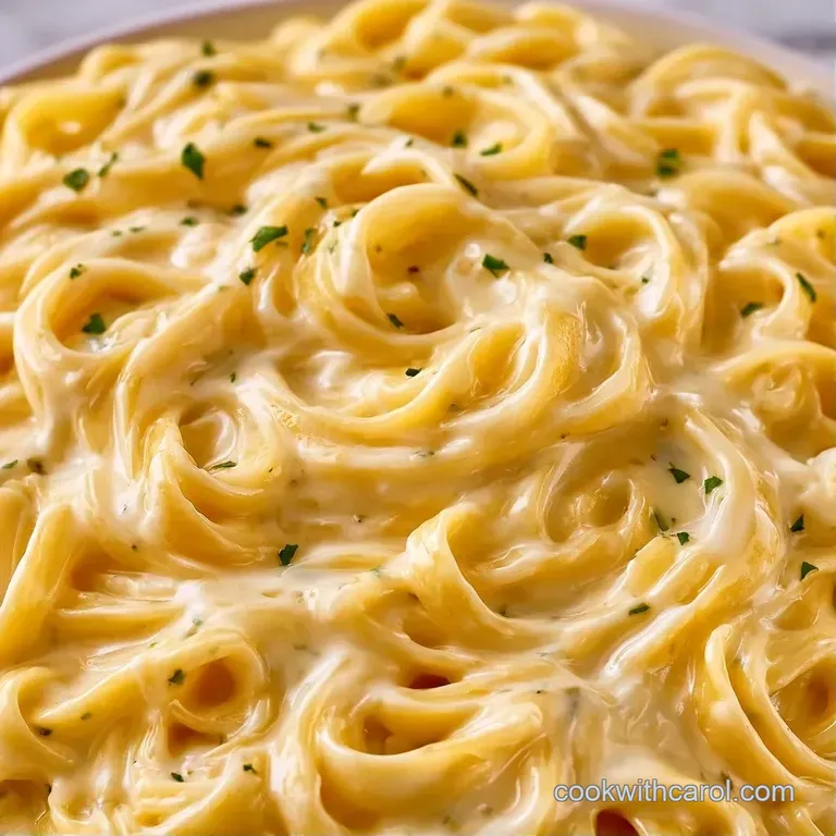 Elegant white ceramic plate featuring swirls of creamy pasta topped with cracked black pepper and a sprig of parsley.