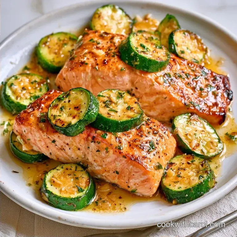 Salmon and Zucchini Sheet Pan Dinner with Garlic Butter