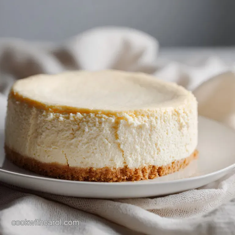 A slice of smooth cheesecake on a white plate, topped with vibrant mixed berries and a mint sprig.
